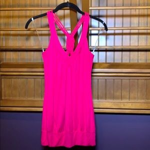 Aqua pink strapy top with braided straps in back